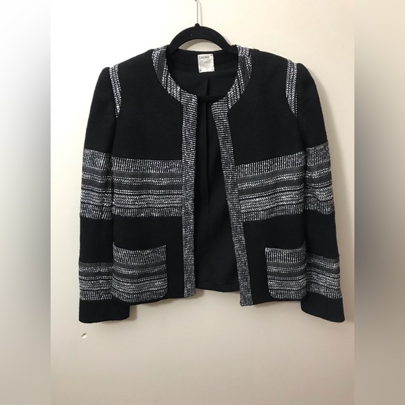 L'AGENCE Womens Wool Blend Black Boucle Striped Fitted Blazer Jacket Size 4 - Picture 3 of 15